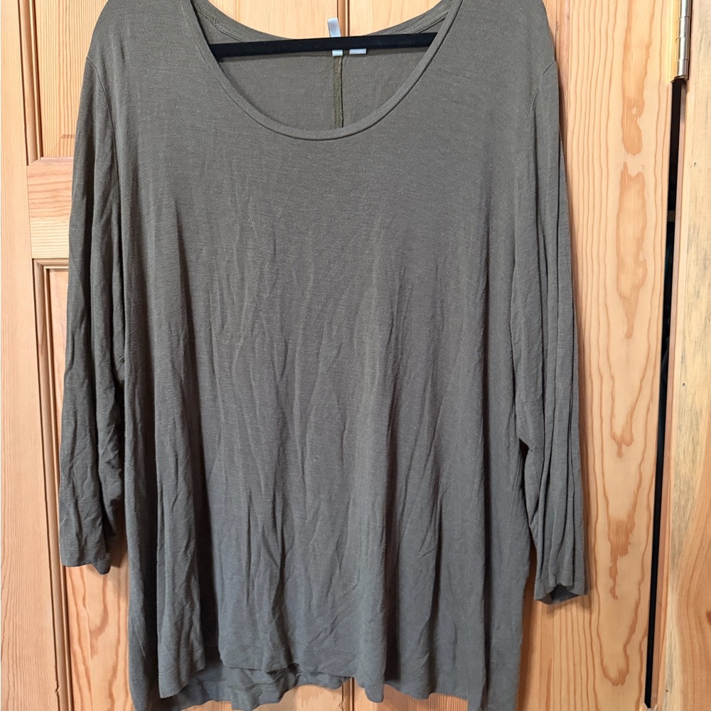 Cato Olive Scoop Neck Long Sleeve Top